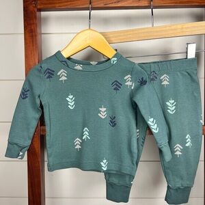 Kids Teal Leaf Print Matching Set